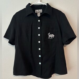 Sheri Martin Women’s Black Single Zebra Pocket Blouse Size 14